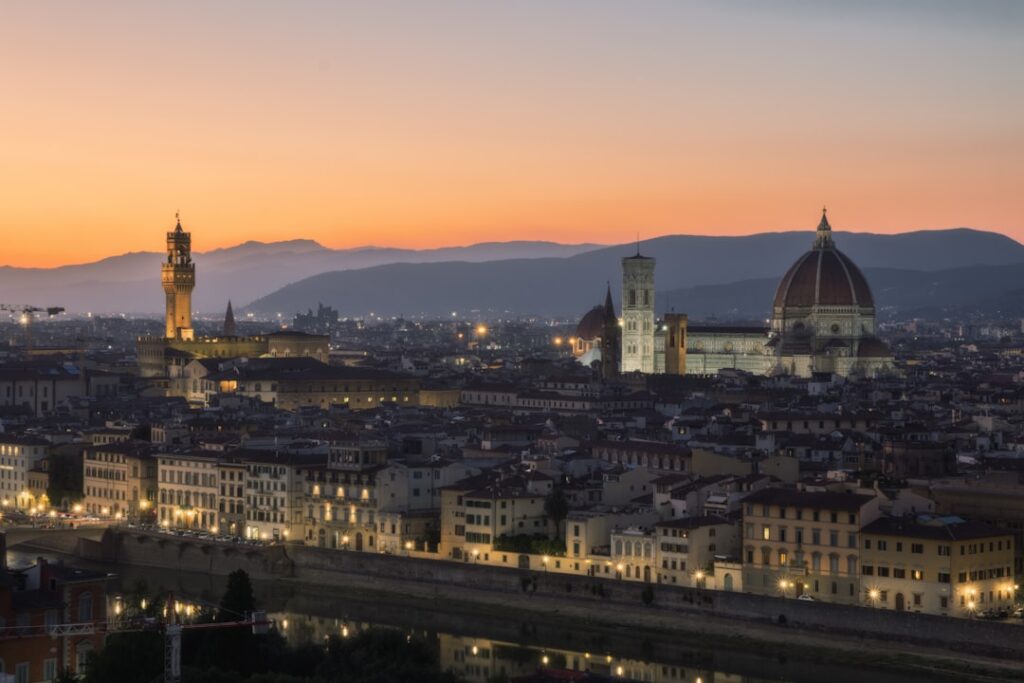 Palazzo Vecchio tower panoramic view Florence sunset