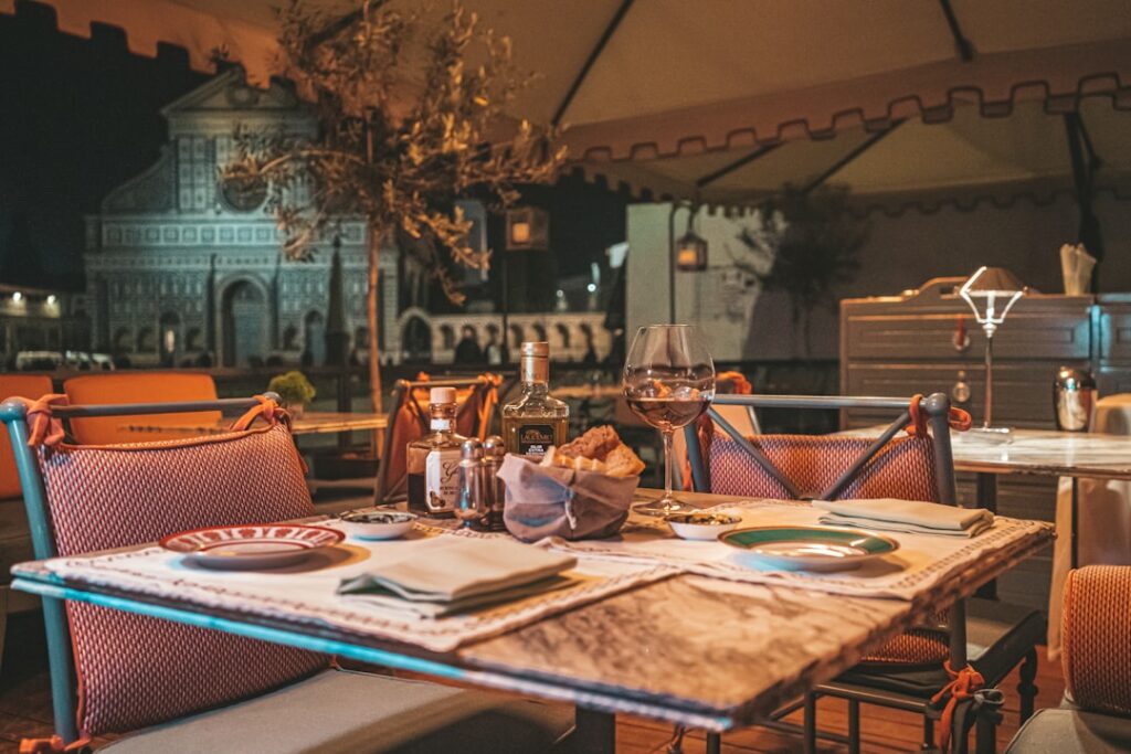 Florence vintage cafe interior espresso cup wooden table