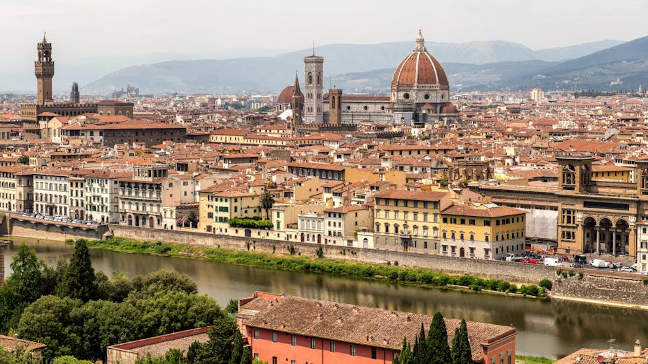 florence arno foreground duomo and palazzo vecchio