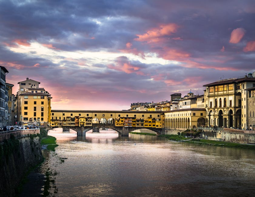 Arno River at sunset Ponte Vecchio