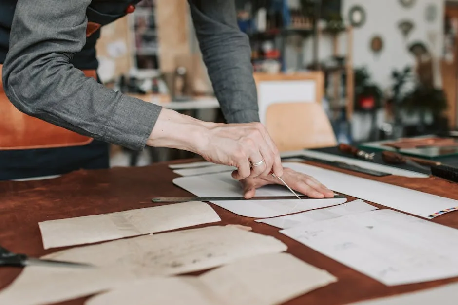 Atelier d'artisan coupant des gabarits en cuir à Florence