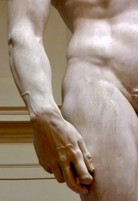 Hand und Torso von Michelangelos David, Galleria dell'Accademia, Florenz