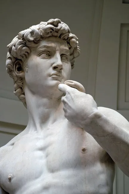 Gros plan sur le visage du David de Michel-Ange, Florence.