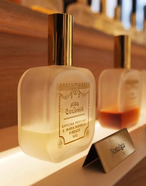 Zwei Flakons Acqua di Colonia von Santa Maria Novella im Regal in Florenz