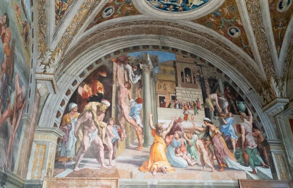 Buntes Wandfresko, das biblische Szenen in Florenz darstellt