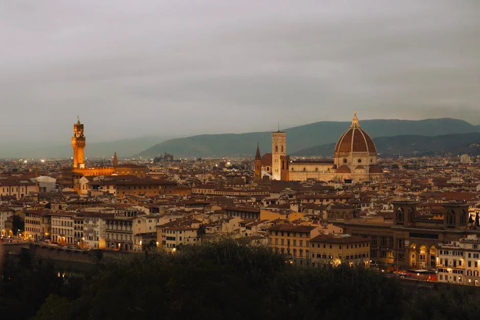 Panorama nocturne de Florence avec le Duomo et le Palazzo Vecchio illuminés