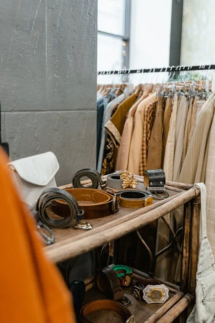 Étagère présentant diverses ceintures en cuir dans une boutique florentine
