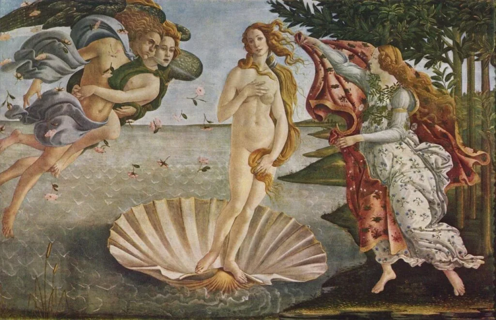 Vénus nue debout sur une coquille, scène des Uffizi à Florence